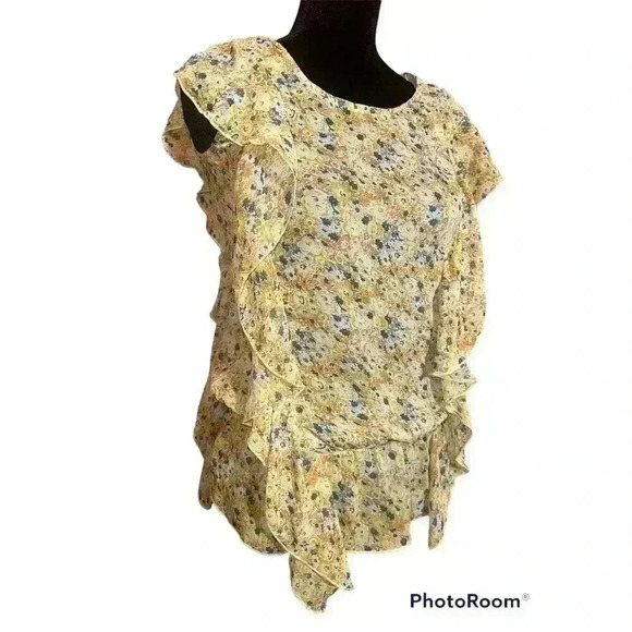 Love Squared Y2K Yellow Floral Blouse Size Small - Picture 1 of 4